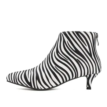 2020 Efterår og Vinter Stor Størrelse 43 Kort Hæle Elegante Kontor Dame Daglige Liv Zebra-stripe Sko Og Tasker Ankel Støvler Kvinder
