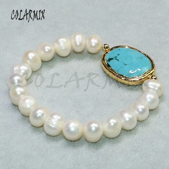 5 stykker freshwater pearl armbånd beaded smykker med blå sten engros smykker håndlavede armbånd til kvinder 9104