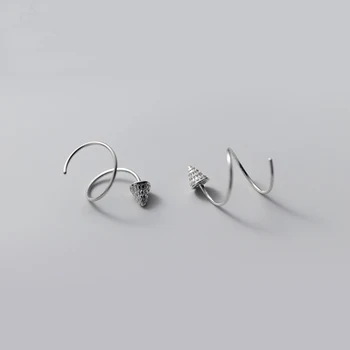 Ægte 925 Sterling Sølv Kegle Spiral Øreringe Søde Geometriske Stud Øreringe Fine Smykker til Kvinder