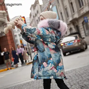 Børn Vinterfrakke Baby Pige Flyverdragt Stor Pels Med Hætte Vind Bevis Down Parka Langærmet Jakke Fortykket Overtøj Tøj