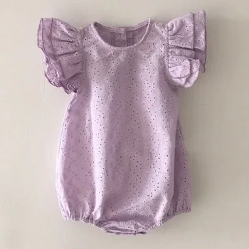 Baby Piger Rompers Baby Tøj Bodyer Flyve Ærme Hule Ud Rompers Nye 2020-Sommer Spædbarn Ren Farve Piger Bodysuit