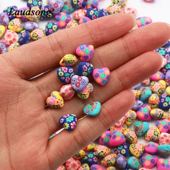 9MM Polymer Ler Blomst Mønster Udskrivning Perler Hjertet Løse Perler-Mix Farver til DIY Håndlavet Halskæde Armbånd Smykker at Gøre