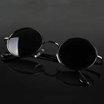 Retro Klassiske Vintage Runde Polariserede Solbriller Mænd Brand Designer solbriller Kvinder Metal Frame Black linse Brille Kørsel