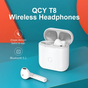 QCY T8 Bluetooth Hovedtelefon Semi-in-ear Trådløse TWS Dual Forbindelse Hovedtelefon Hall Magnetiske Øretelefoner med Mikrofon Headset