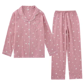 Forår i 2020 Bomuld langærmet Pyjamas Bukser, der Passer Kvinder og Mænd Tynd Hjem Tøj Udskrivning Pyjamas Par Søvn Nattøj