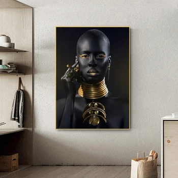 Sort Hånd og Guld Læbe Nøgen Afrikansk Kvinde Olie Maleri på Lærred Cuadros Plakater og Prints Væg Kunst Billede til stuen