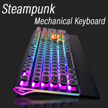 Wired Retro Punk Mekanisk Tastatur Engelsk Layout 108-Nøgler Baggrundsbelyst Anti-Ghosting Gaming Tastatur Blå/Sort/Tawny/Rød Switch