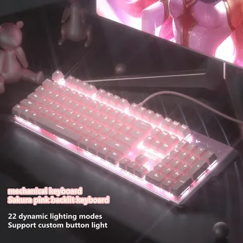 Ny girly pink gaming mekanisk kabelbaseret tastatur 104-nøgle USB-interface hvid baggrundsbelysning er velegnet til gamere PC laptops