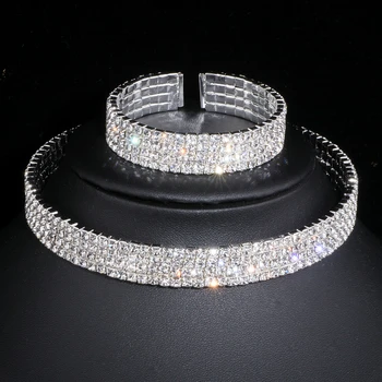 Klassisk Elegant Sort Krystal Brude Smykker Sæt Afrikanske Rhinestone Bryllup Halskæde Øreringe Armbånd Sæt WX081