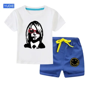 Børns sæt Tøj 2020 Sommeren Afslappet Baby Dreng Pige Sæt Småbørn Tøj Passer Kurt Nirvana T-shirt Børn 2STK Sjove Hip Hop