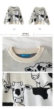 Vintage Casual Løs Lazy Cow Sweater Kvindelige koreanske Harajuku Kvinders Trøjer Japansk Kawaii Søde Tøj Til Kvinder
