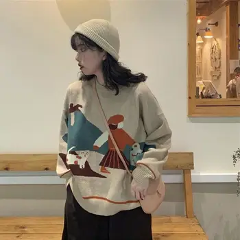 Kvinder Trøjer Trøjer Tegnefilm Print Harajuku Løs Dejlige Hunner Fritid Smarte Trendy Alle-match Outwear Studerende Retro Street
