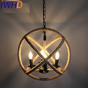 Industriel Loft Indretning Edison Vintage Vedhæng Lys Strygejern Hamp Reb Inventar og Spisestue LED Hængende Lampe Belysning i Hjemmet