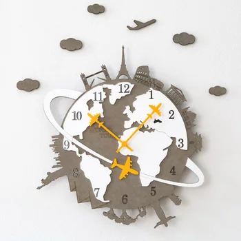 Moderne verdenskort Wall Clock Personlig Kreative Træ-Dekorative Tavse Verden Kvarts Ur Væg Ur til Stue, Soveværelse