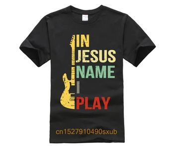 Mænds Casual Print Bomuld T-Shirt Populære I Jesu Navn jeg Spiller Guitarist Vintage Version Mænd ' s Tegneserie Sjov T-shirt