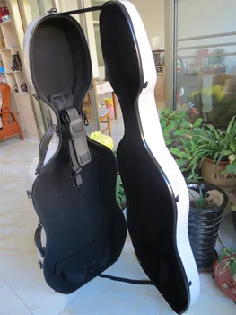 Fuld størrelse 4/4 Carbon fiber komposit Cello Case i sort/hvid farve Gratis Fragt