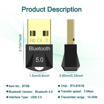 Rocketek USB Bluetooth Dongle Adapter 5.0 til PC Højttaler Trådløse Mus Bluetooth Musik, Audio Receiver Transmitter aptx