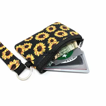 Neopren Kreditkort, ID Holder Mini Wristlet Tegnebog Kvinde Ændre Håndtaske med PVC-Vindue Wristlet Nøglering Lanyard