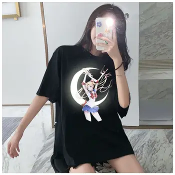 Ins Varm Unisex Reflekterende Farverige Sailor Moon Print Sommeren kortærmet T-Shirt Mænd Øverst til Mænd, Skærf og Harajuku-shirt Plus størrelse
