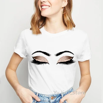 Pink øjenvipper print sød skjorte kvinder, sommer bedste kvindelige hvid t-shirt af 90'erne hipster mode t-shirt kvinde tøj drop shipping