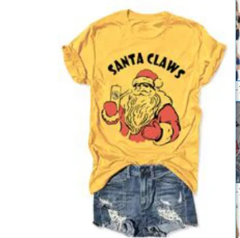 Glædelig Jul Kort-Langærmet Plus Size T-shirt til Kvinder Santa Claus Trykt Simpelt O-Hals Halv-Ærmet Sexede Kvinder Shirts Bomuld