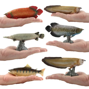 Dyr Figur Dekoration 3D-Simulation Red Arowana Fisk Statuer med Base Solid Sealife Fisk Model Toy Heldig Tabel Toy Indretning