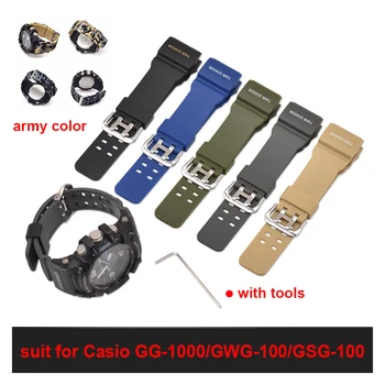 Se Bandet Egnet til Casio Rem GG-1000 / GWG-100 / GSG-100 Se Tilbehør Army Farve Silikone Rem