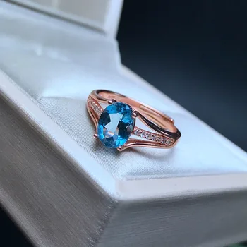 [MeiBaPJ]Klassiske Store Naturlige London Blue Topas Ædelsten Ring til Kvinder i Ægte 925 Sterling Sølv Fine Smykker