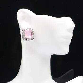 17x17mm SheCrown Fint Skåret Grøn Tsavorite Granat Pink Kunzite For Hvide Zircon Til Damer Daglige Slid Sølv Øreringe Engros