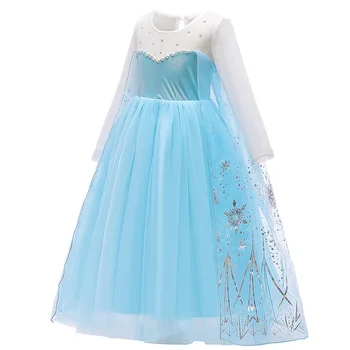 Disney Aisha Frosne 2 Fluffy kjole Aisha tema kappe maxi kjole Prinsesse kjole kostume piger Perle med Rhinestone mesh kjole