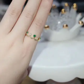 Originale designer håndværk emerald crown mousserende åbning justerbar ring retro lys luksus charme damer sølv smykker