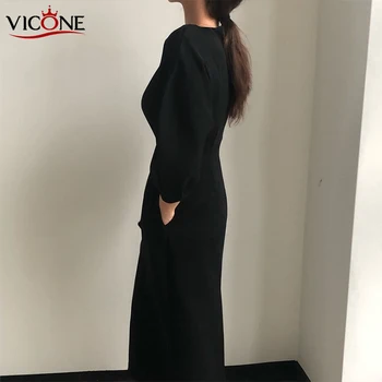 VICONE Elegante Damer, Kontor Kjole Mode Sexet ensfarvet Kjole Kvinder Slank Midi Kjole Vestidos OL