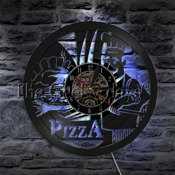 Pizza LED-Væg Lys boligindretning fastfood Belysning Væg Kunst Pizza Butik Nat Ur Multi Farver Køkken Ur