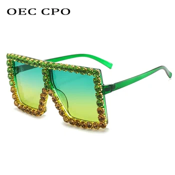 OEC CPO Overdimensionerede Pladsen Diamant Solbriller Kvinder Brand Designer Rhinestone Solbriller Kvindelige Goggle Vintage Briller O943