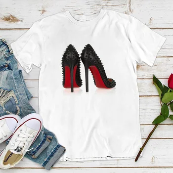 Luksus fashion Nyeste Blå krystalklare høje hæle sko print t-shirt til kvinder sjove 90'erne, hip hop, punk t-shirt hipster streetwear t-shirt