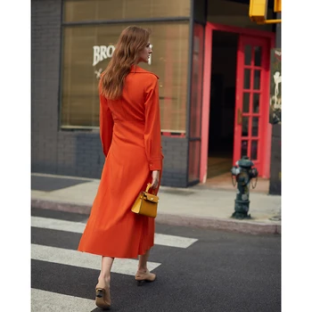 AEL NYE forår kvinders kjoler side højde delt kjole lang Orange rød Jacquard stof 2019 streetwear