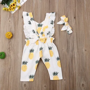 Efterår Baby Pige Romper Mode Ananas Print Pjusket Buksedragt Søde piger 0-24M Småbørn Tøj