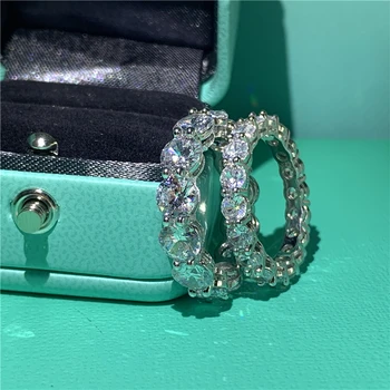 Evigheden Løfte ring, 925 Sterling sølv Runde cut 4/6MM Diamant Engagement Bryllup Band Ringe til kvinder, mænd Finger Smykker