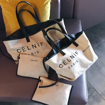 Berømte Mærke Stor Tote Bag Canvas Håndtasker Ins Skulder Canvas Shopping Tasker for FemaleChic Mode Sexet Afslappet Kvinder Taske 2020