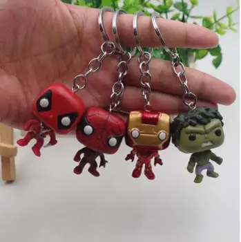 4 stk/sæt 4 Thanos, Thor, Captain America Panther Spiderman, Iron Man, Hulk Deadpool Nøglering Nøglering Samling Toy