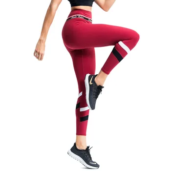 Sports Pants Kvindelige Høj Talje Yoga Leggings Stribede Nylon Jogging Femme Uddannelse Tights Fitnesscenter Kvinde Trænings-Og Leggings Plus Størrelse