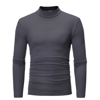 Herre Slim Fit Muskel-Shirts Mode Nye Afslappet langærmet Casual Turtle Neck T-shirt i Oversize Toppe L-3XL