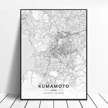 Fukuoka Hiroshima Til Kyoto Kumamoto I Nagoya I Japan Lærred Kunst Plakat Kort