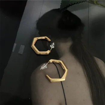 Rongho Barok Vintage Metal Draperet Guld Geometriske Øreringe til Kvinder Gotiske Smykker Femme Uregelmæssige Rhombus Cirkel Ørering