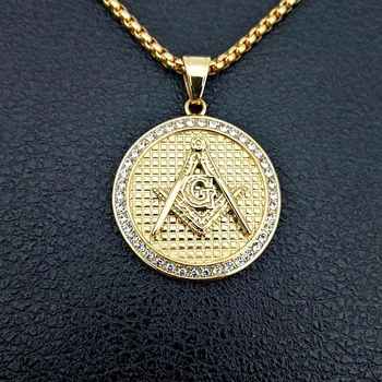 Herre Rustfrit Stål zircon Frimurer Illuminati Symbol guld farve Gratis Mason Vedhæng med 24