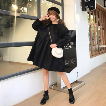 Foråret 2020 Nye Japan, Koreanske Peter Pan Krave Kjole Med Lange Ærmer A-Line-Kort Mini Kjole Vestidos Kvindelige Preppy Studerende Kjoler