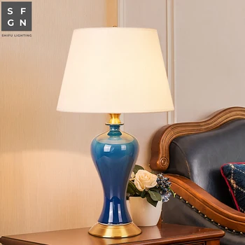 Kobber Soveværelse bordlampe Sengen Jingdezhen Keramiske Overdådig Luksus Opholdsstue, som er Indrettet LED-Lamper