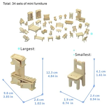 Miniature 1:12 Dukkehus Møbler til Dukker,Mini 3D-Træ-Puslespil DIY Opbygning af Model Legetøj til Børn Gave