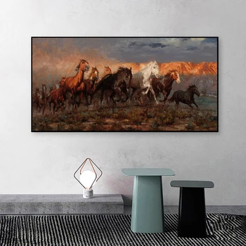 Moderne Maleri af En Gruppe af Farverige Køre Hest Dyr Print på Lærred Væg Kunst, Plakater Kunstneriske Billede til stuen