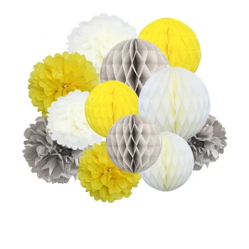 1 sæt Off-white Grå Flerfarvet Runde Honeycomb Balls lampion Papir Blomst Bold Pom Poms Til Bryllup Fødselsdag Part Dekorationer